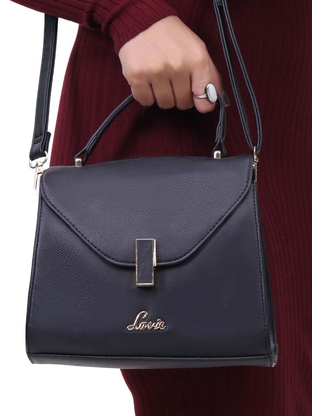 

Lavie Gypsy Women Black Solid Structured Flap Satchel Handbag