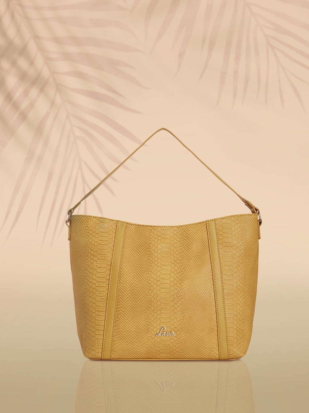 

Lavie Yellow Animal Skin Textured Hobo Bag