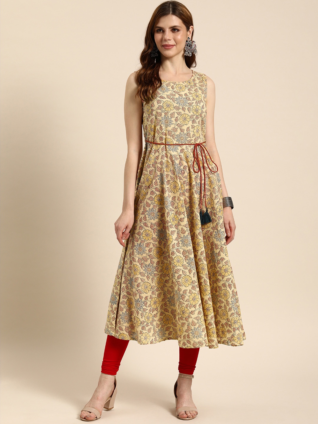 

IMARA Women Beige Printed A-Line Kurta