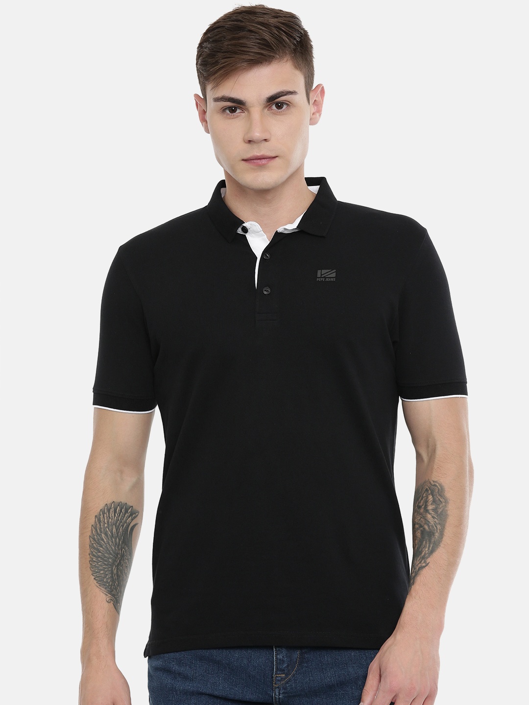 

Pepe Jeans Men Black Solid Polo Collar T-shirt