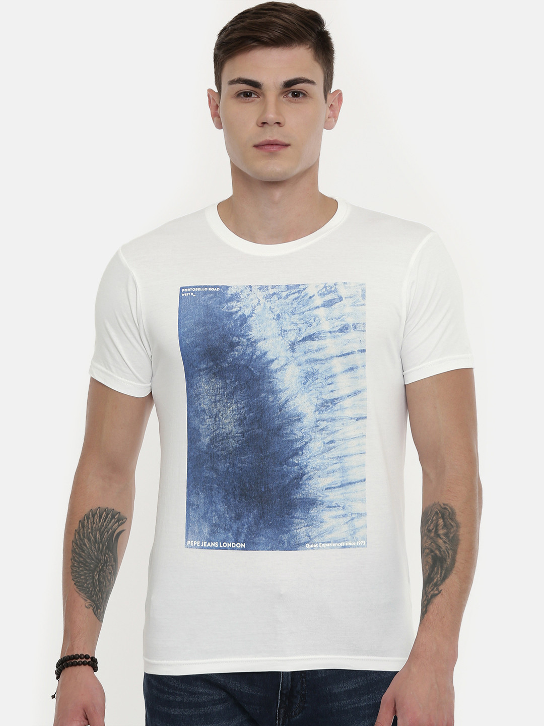 

Pepe Jeans Men White Printed Elvin SS Slim Fit Round Neck Pure Cotton T-shirt