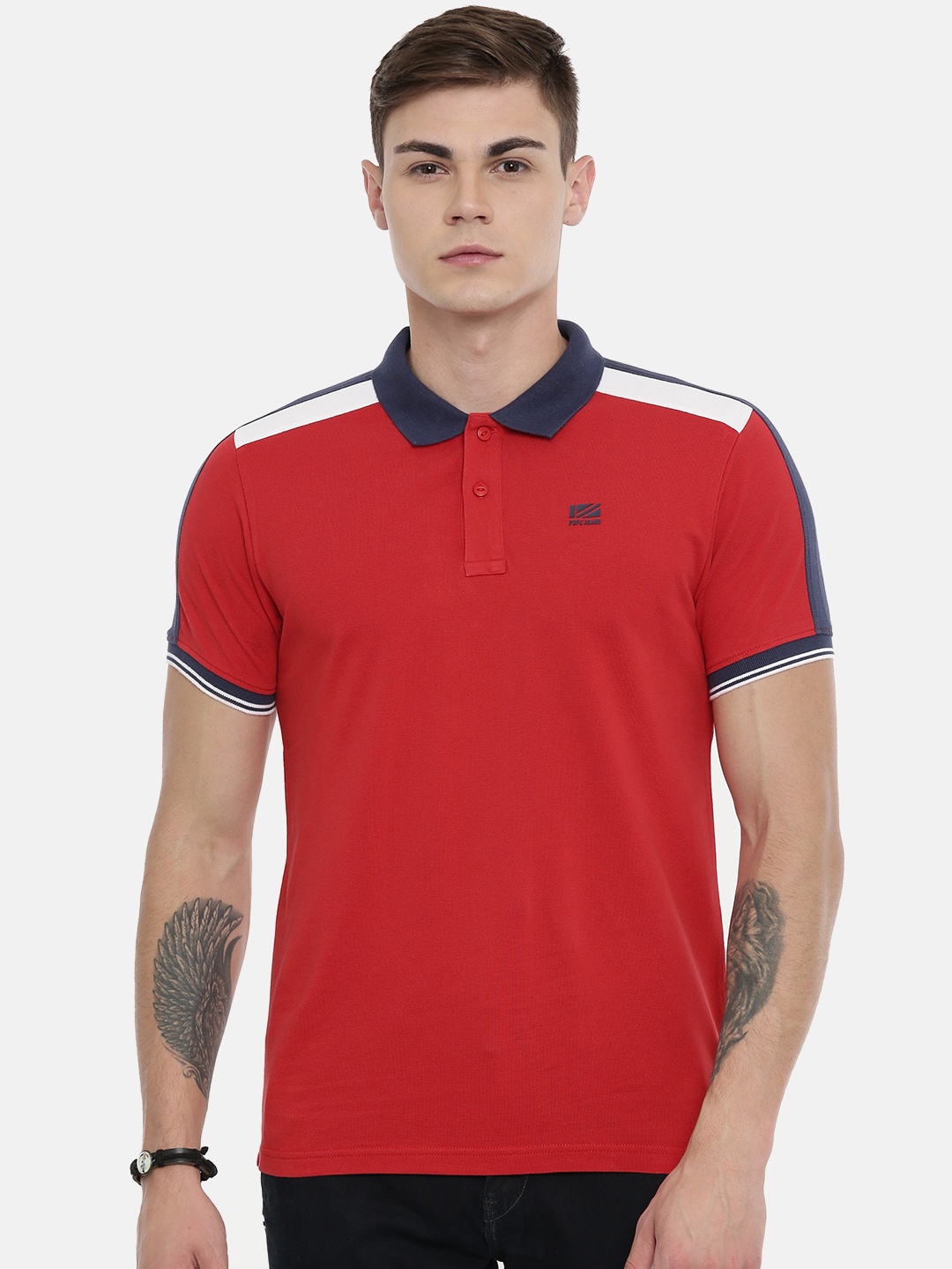 

Pepe Jeans Men Red Solid Polo Collar Pure Cotton T-shirt