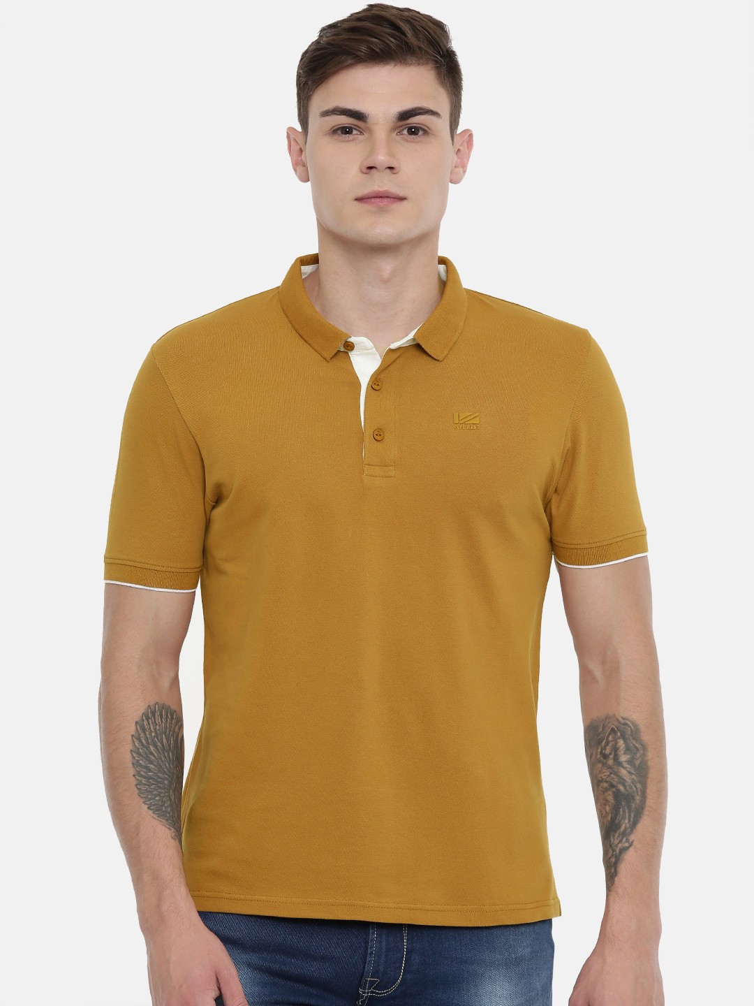 

Pepe Jeans Men Mustard Yellow Solid Polo Collar T-shirt