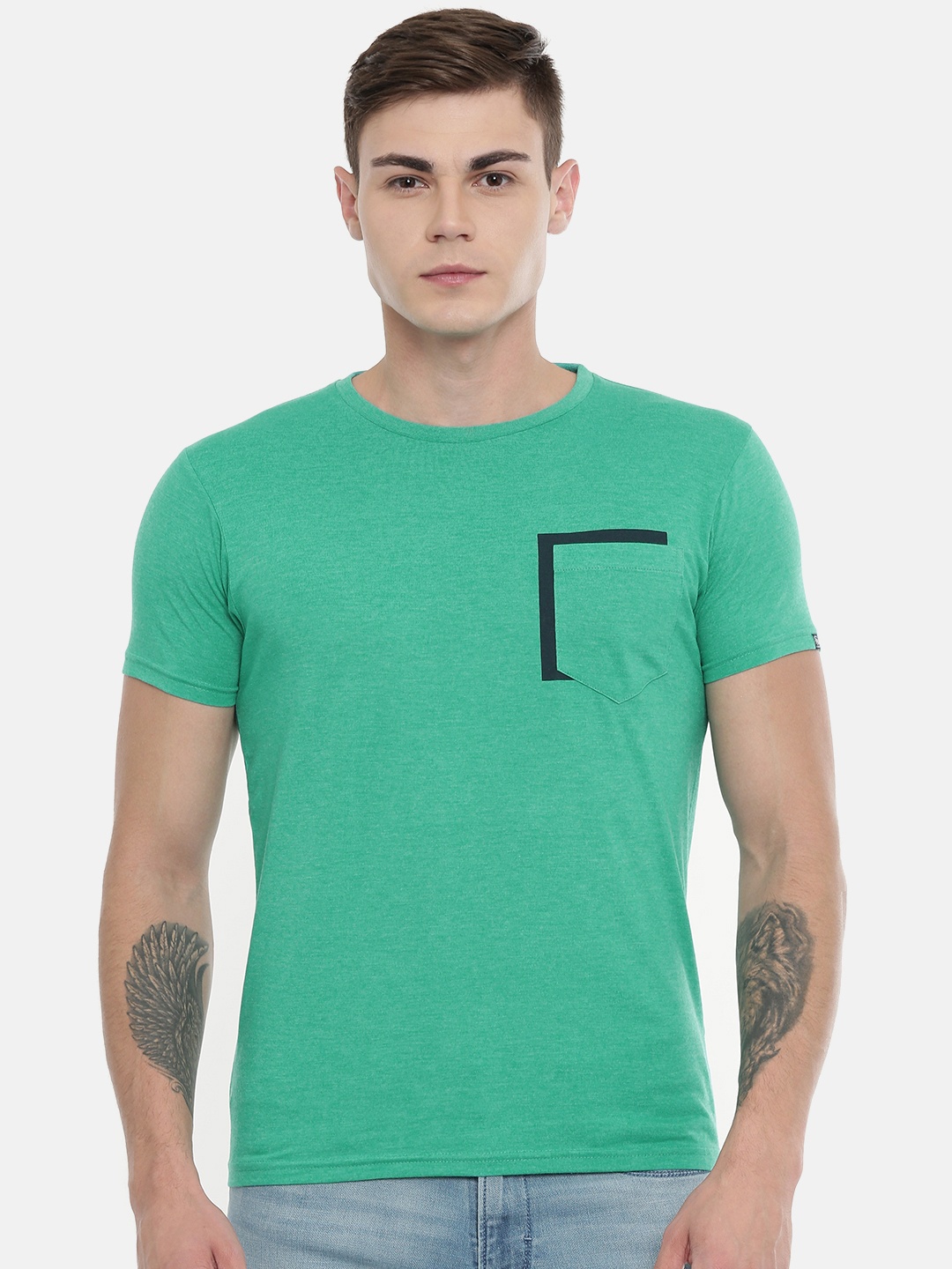 

Pepe Jeans Men Green Slim Fit Solid Round Neck T-shirt