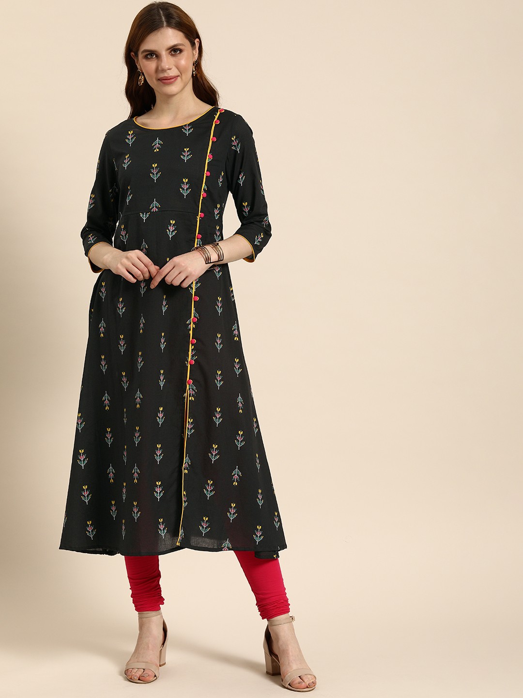

IMARA Women Black Printed A-Line Kurta