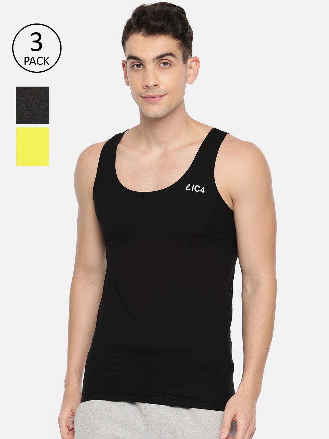 

IC4 Men Pack of 3 Sporty Vests 0410BCYP3, Black