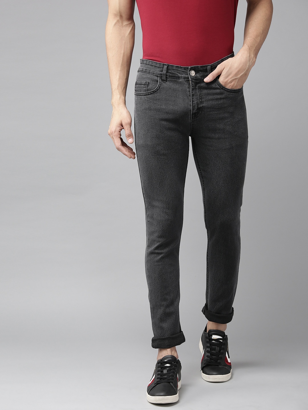 

Hubberholme Men Charcoal Grey Slim Fit Mid-Rise Clean Look Jeans