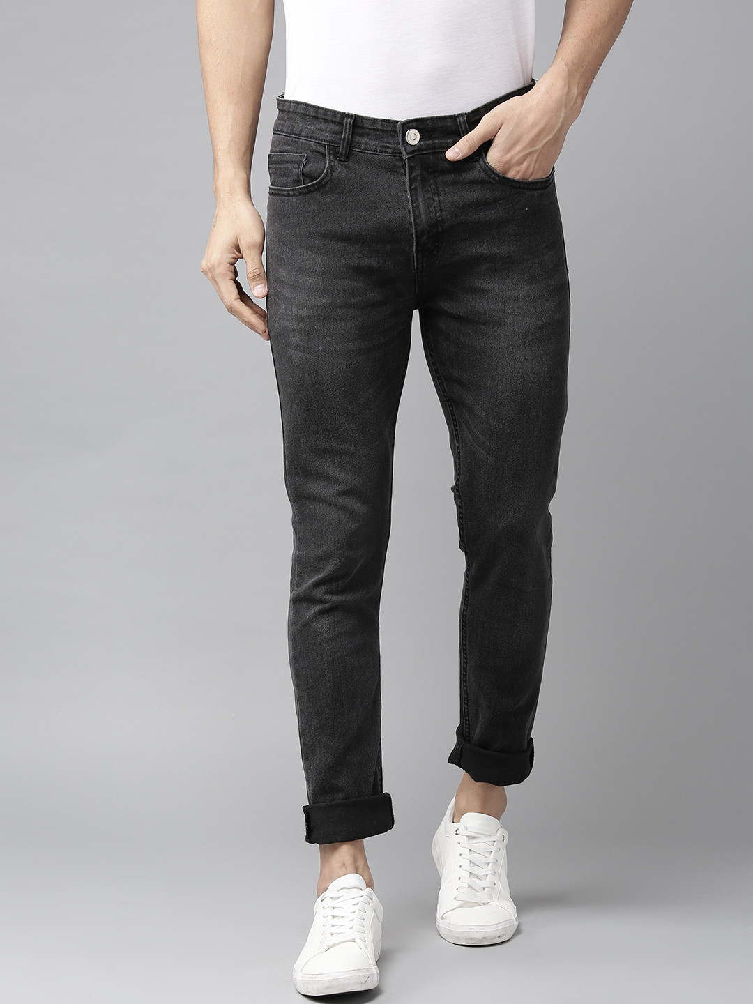 

Hubberholme Men Charcoal Grey Slim Fit Mid-Rise Clean Look Jeans