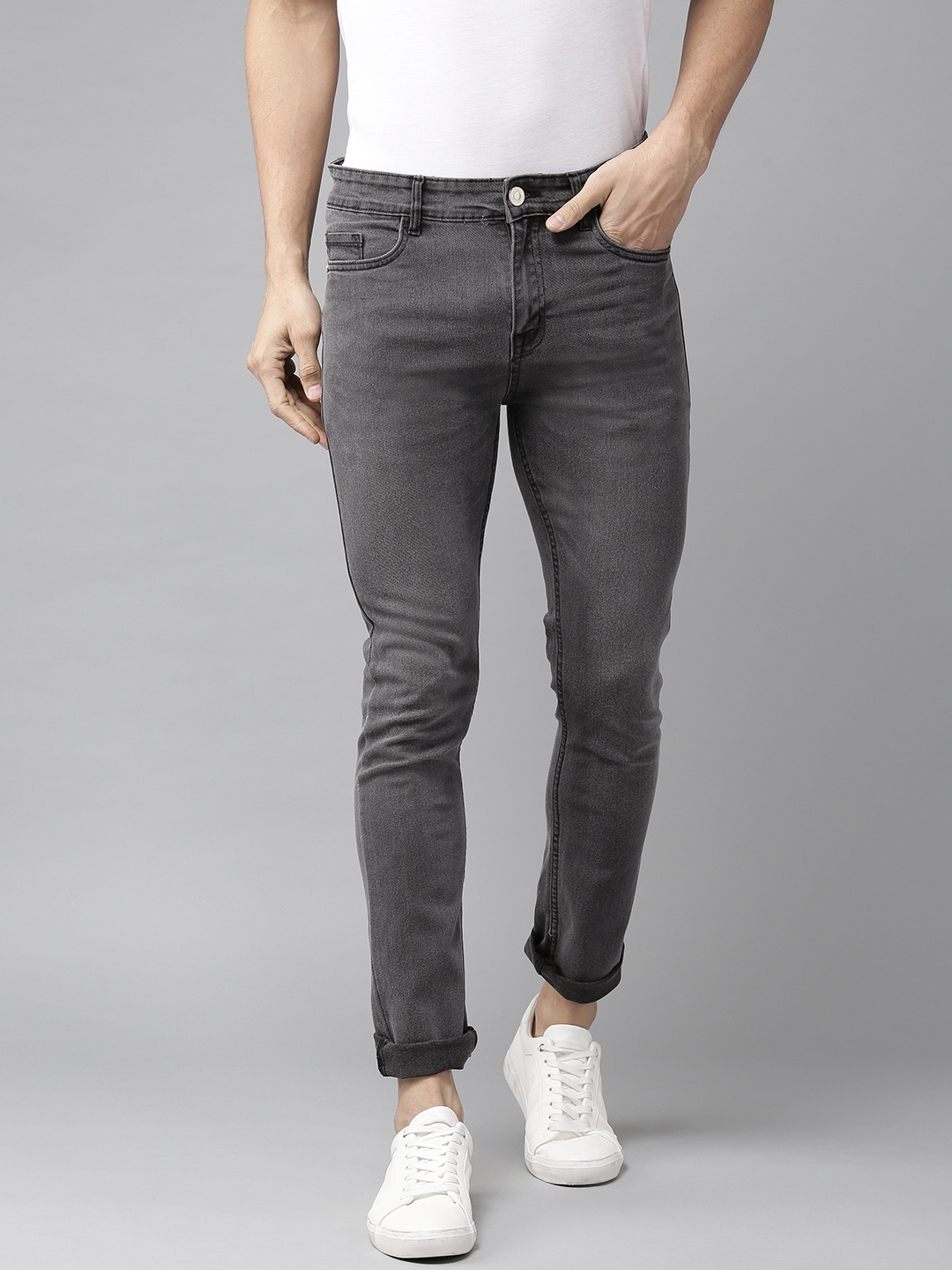 

Hubberholme Men Charcoal Grey Slim Fit Mid-Rise Clean Look Jeans