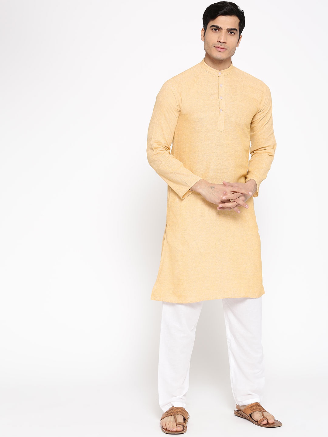 

Vastraa Fusion Men Beige & White Solid Kurta with Pyjamas