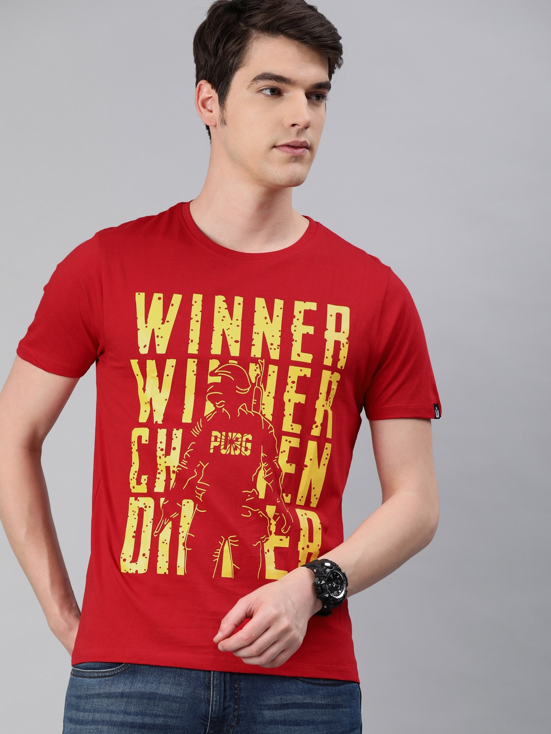 

Urbano Fashion Men Red & Yellow Printed PUBG Slim Fit Round Neck T-shirt