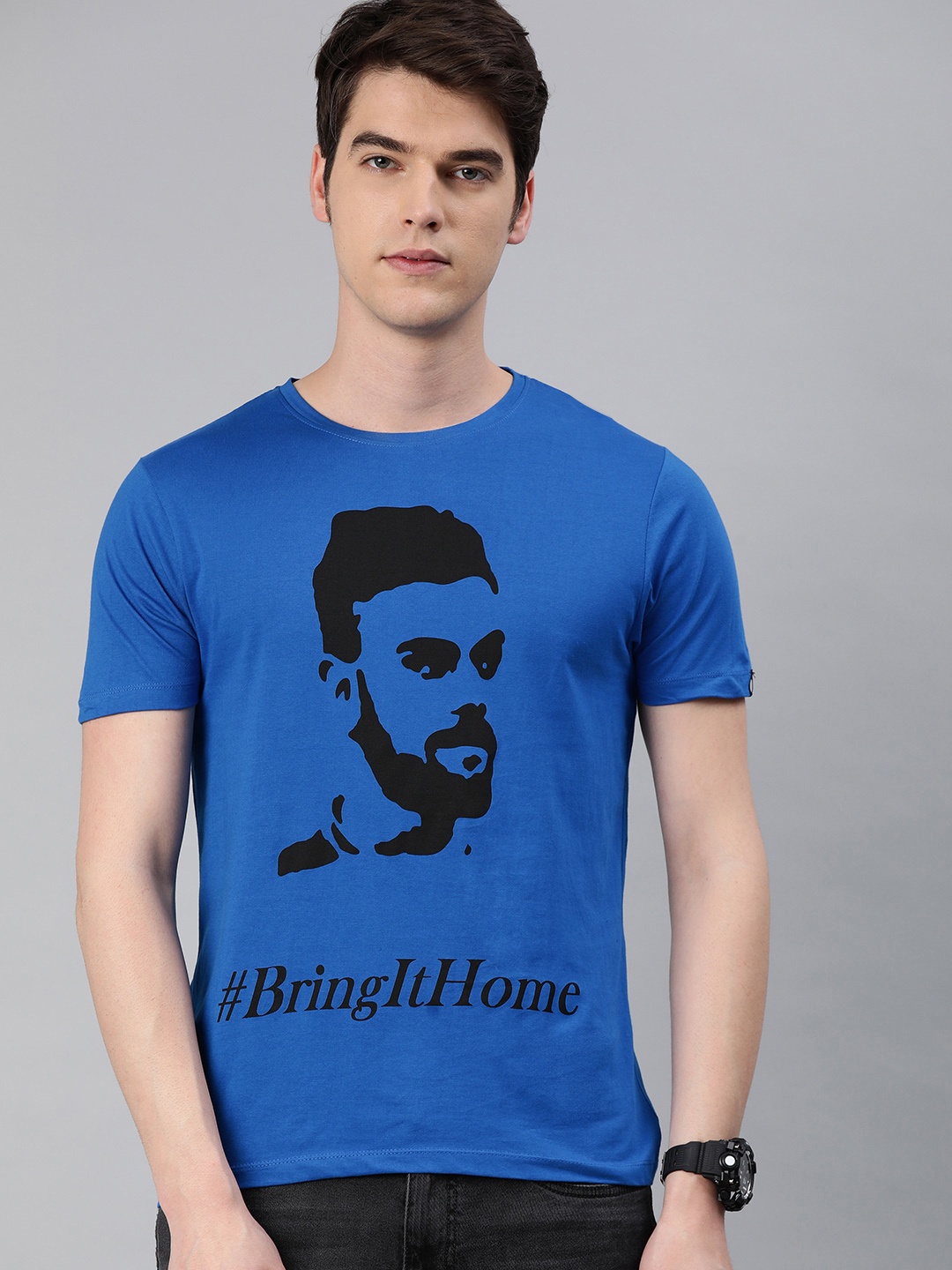 

Urbano Fashion Men Blue Printed Slim Fit Round Neck T-shirt