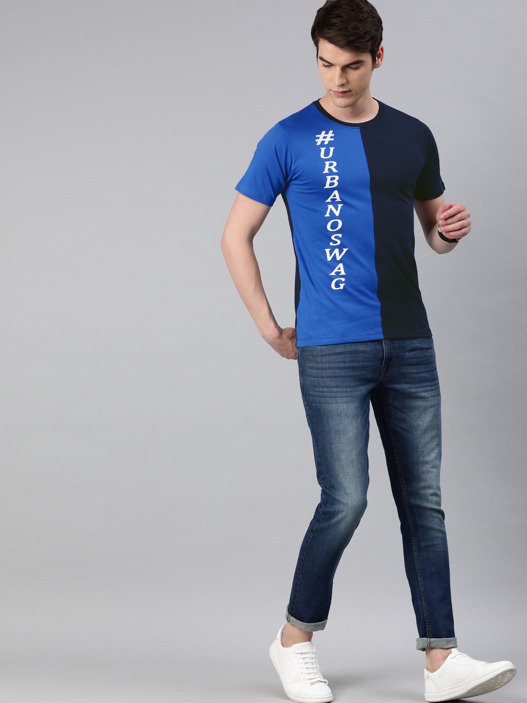 

Urbano Fashion Men Blue Printed Slim Fit Round Neck T-shirt