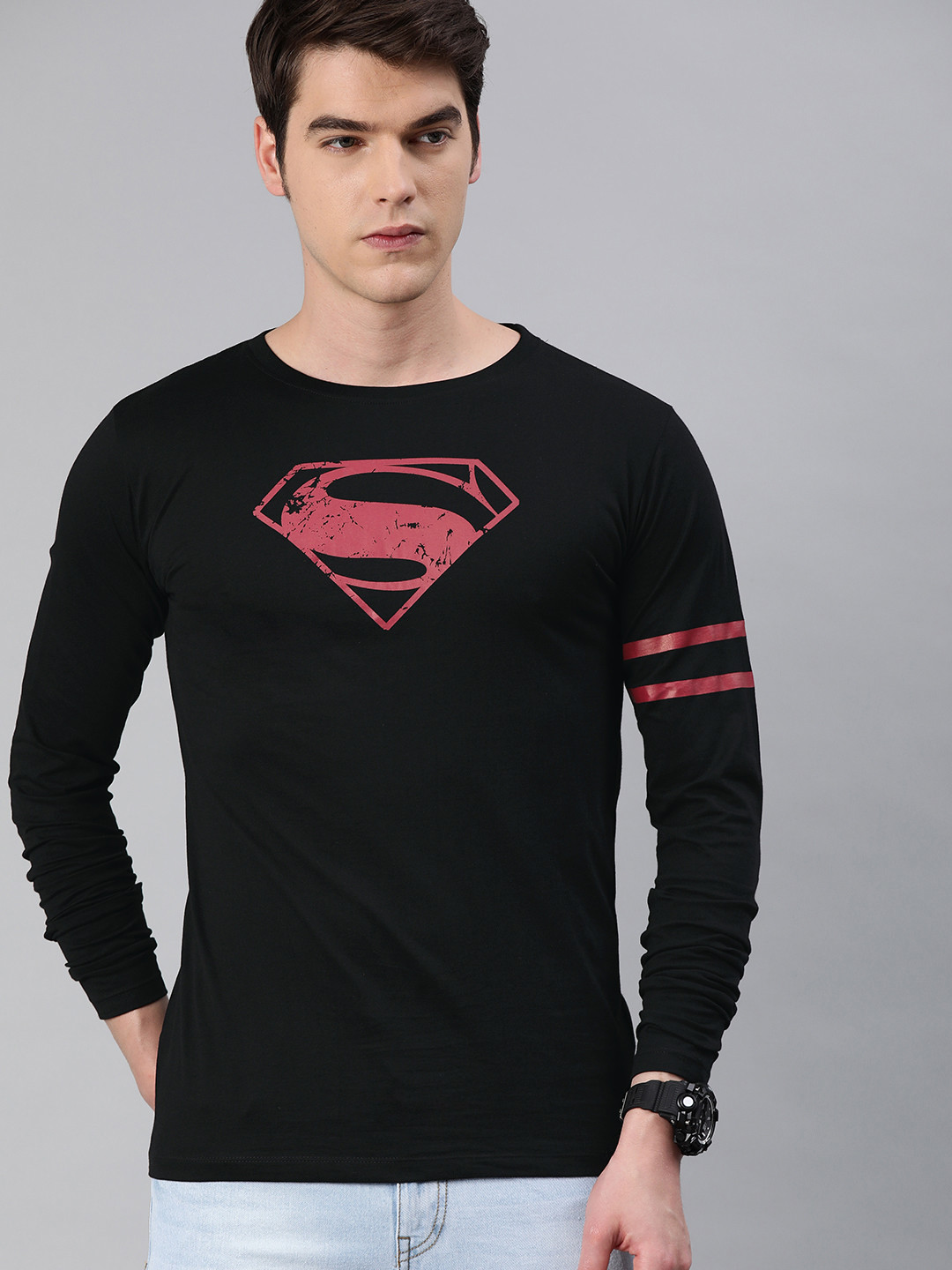 

Urbano Fashion Men Black Superman Printed Slim Fit Round Neck T-shirt