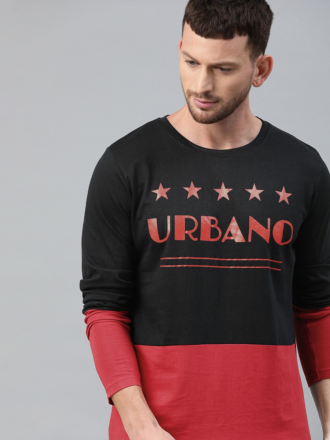 

Urbano Fashion Men Red Printed Slim Fit Round Neck T-shirt