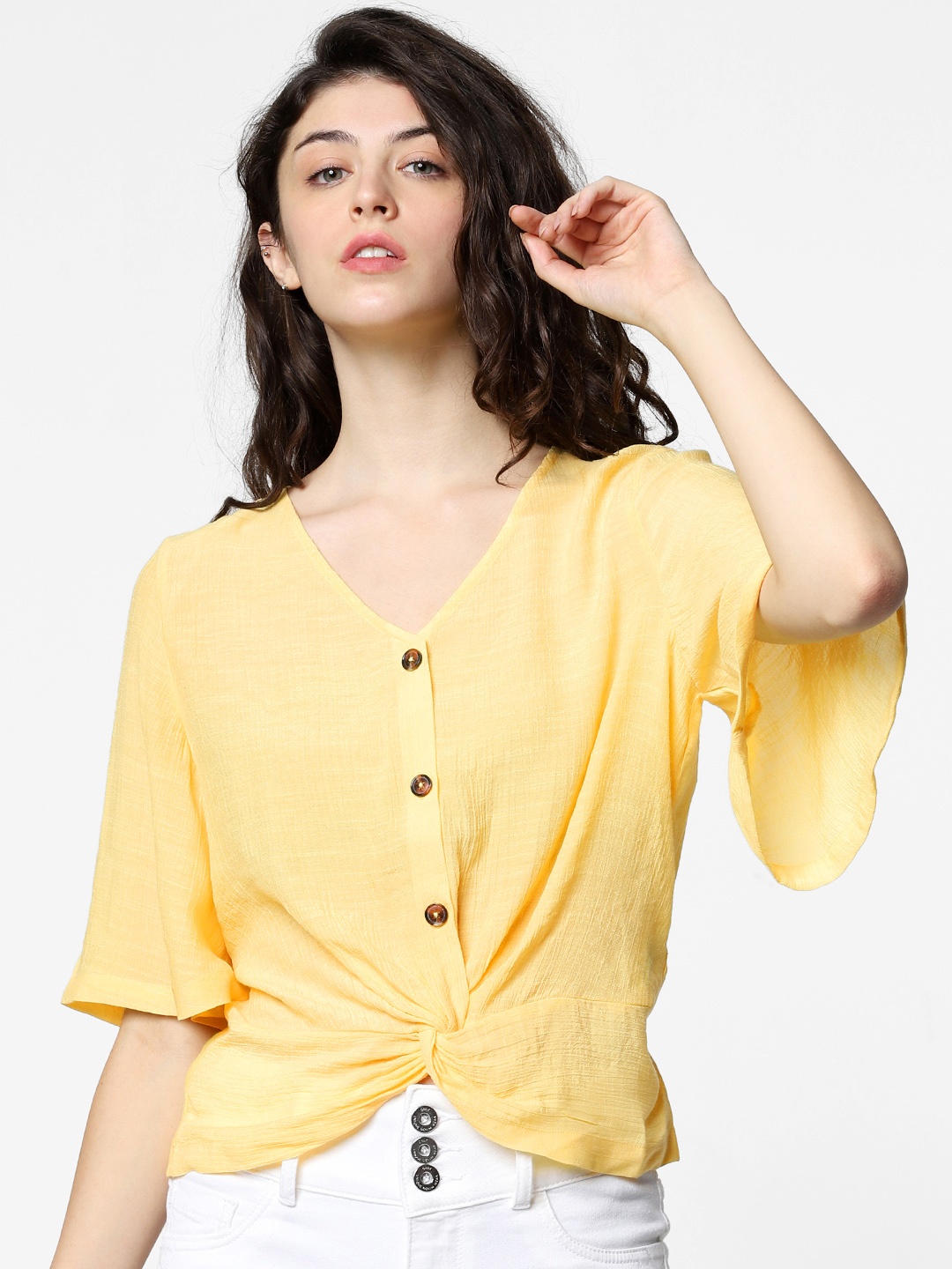 

ONLY Women Yellow Solid Top