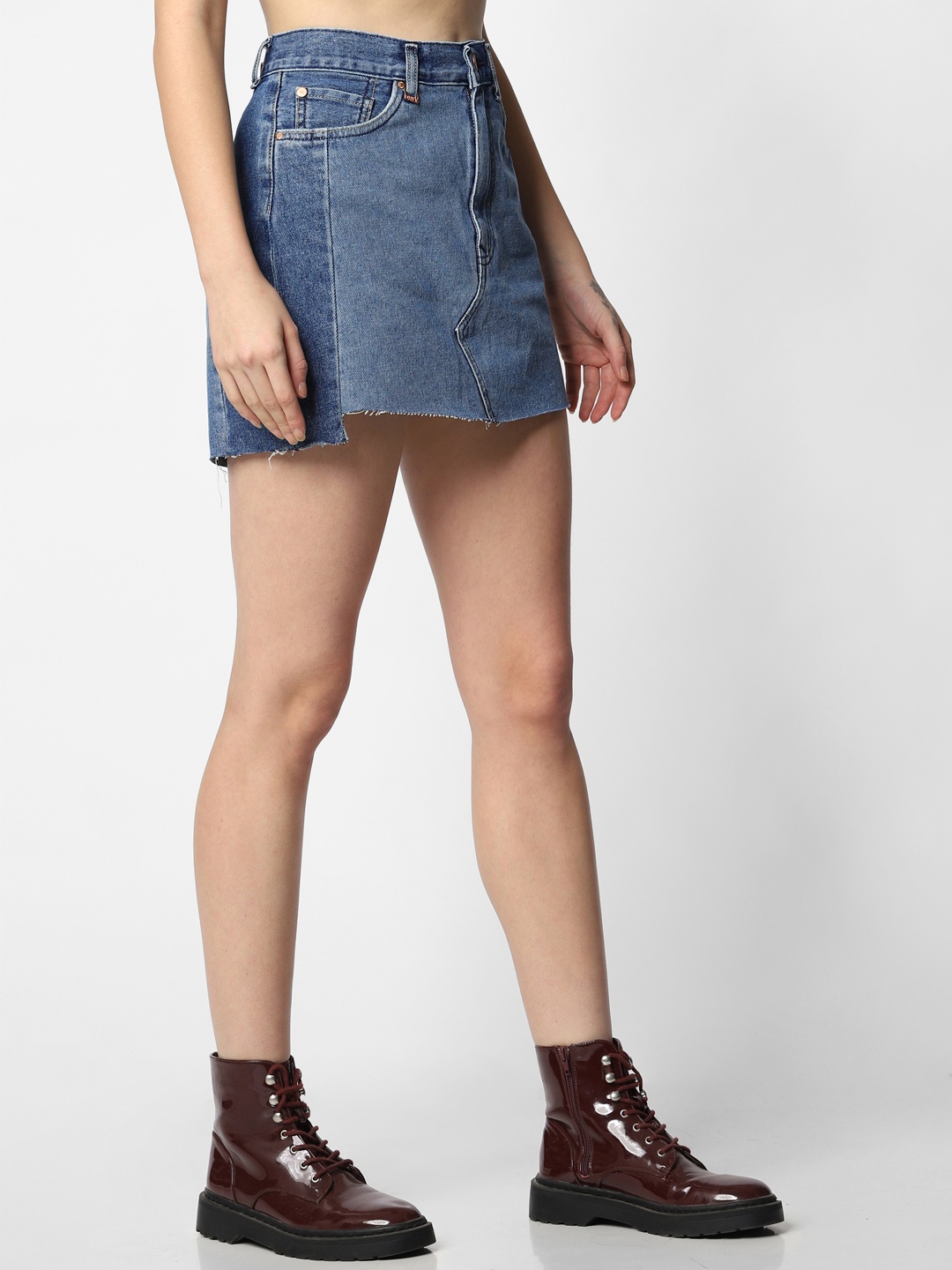 

ONLY Blue Washed Denim Pure Cotton A-Line Skirt