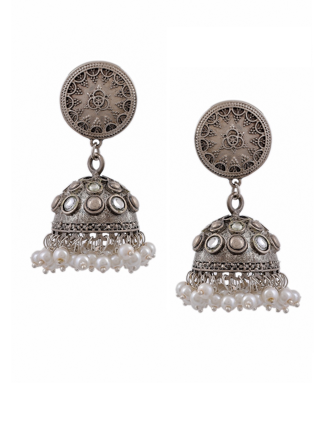 

Silvermerc Designs Silver-Toned Dome Shaped Jhumkas