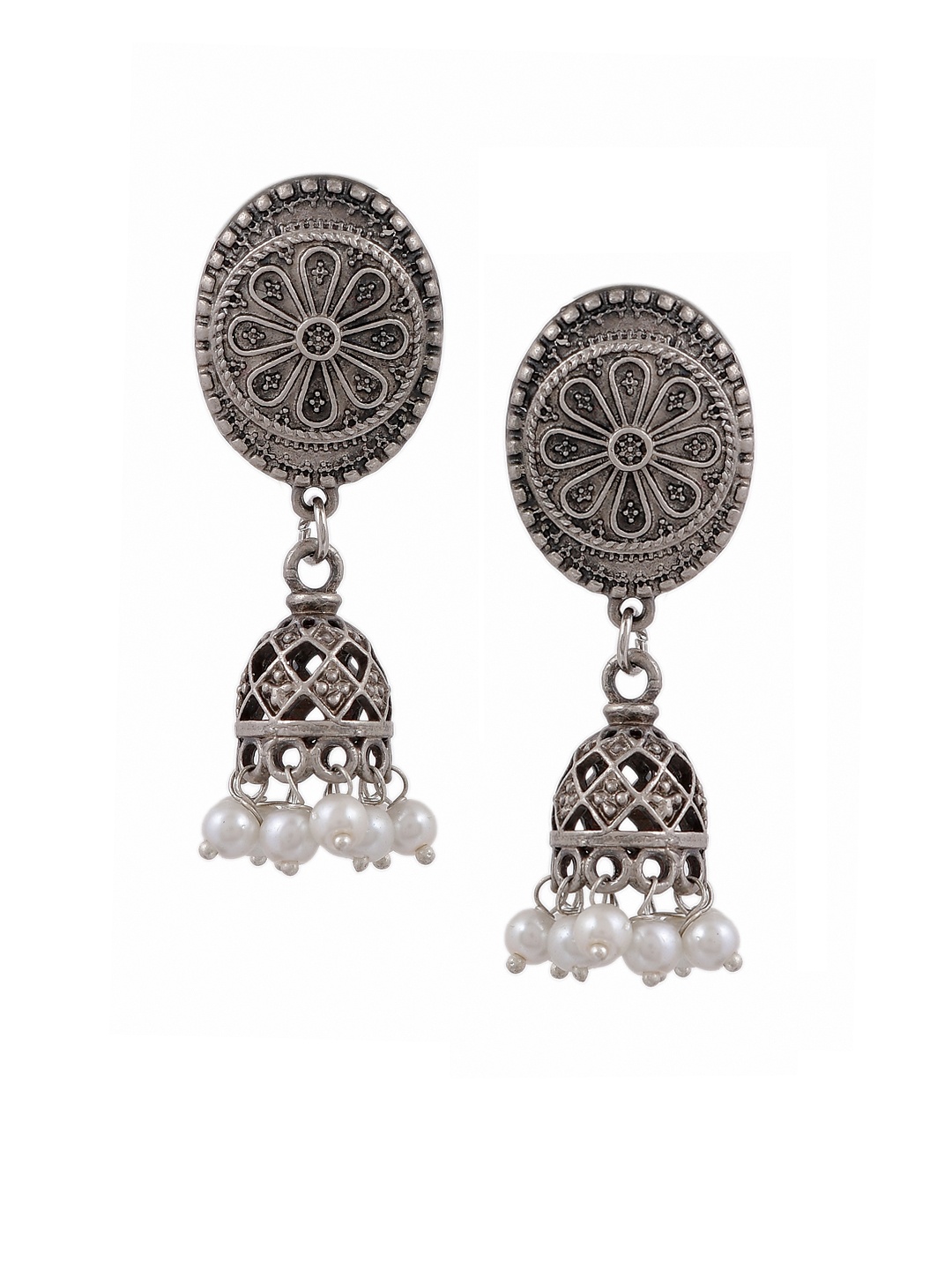 

Silvermerc Designs Silver-Toned Dome Shaped Jhumkas