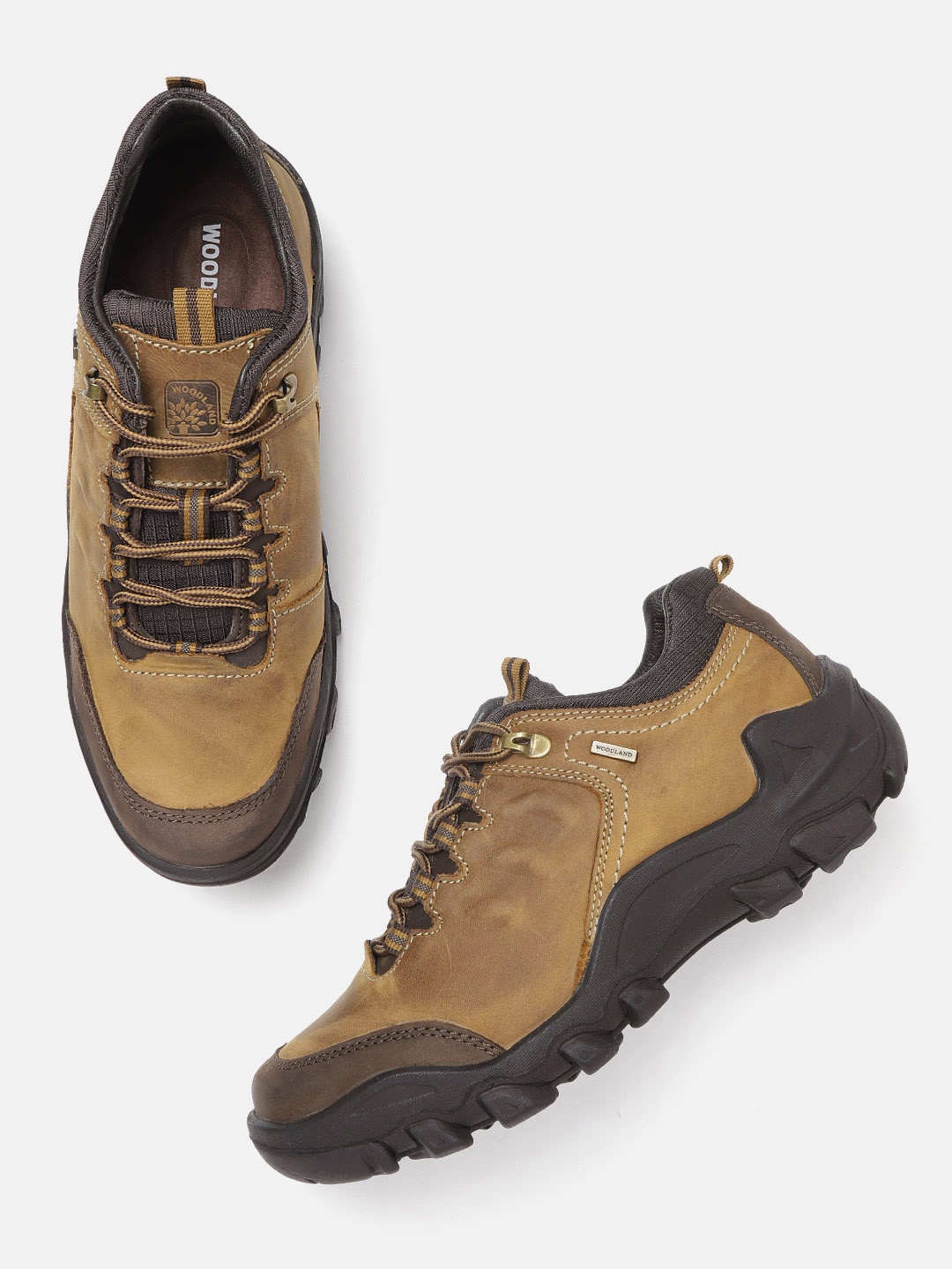 

Woodland Men Brown Nubuck Leather Trekking Shoes