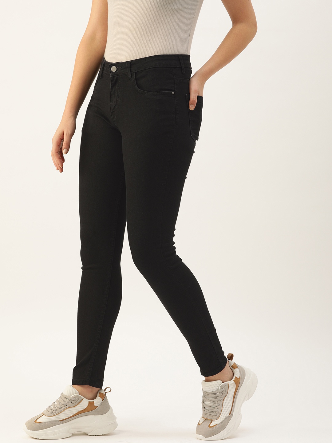 

DressBerry Women Black Skinny Fit Mid-Rise Clean Look Stretchable Ankle Length Jeans