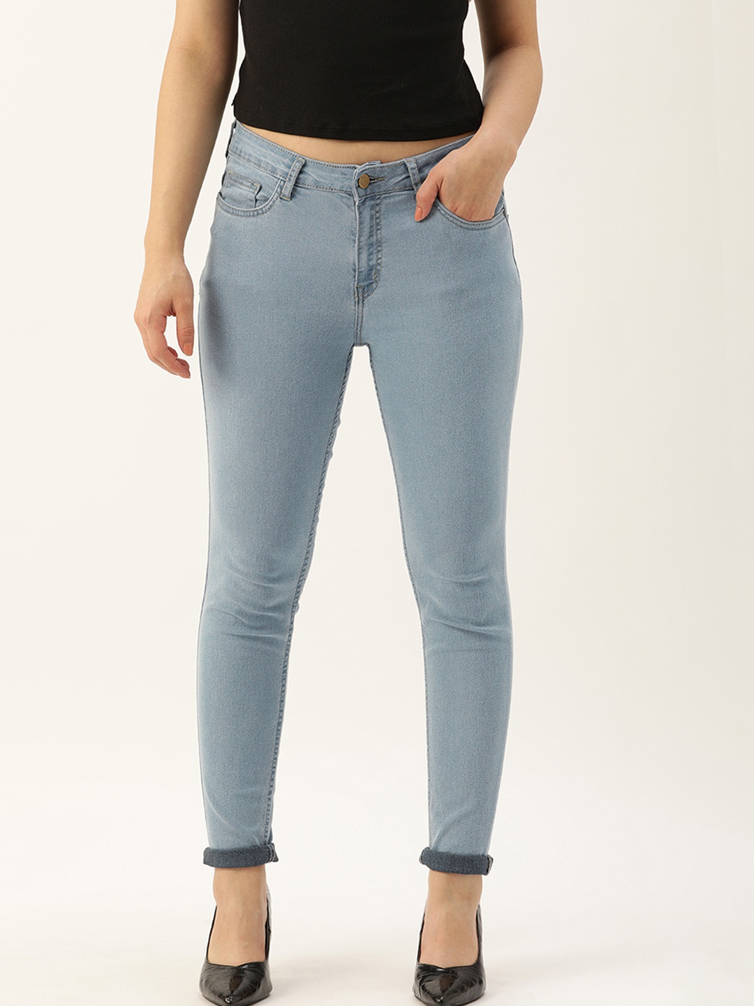 

DressBerry Women Blue Skinny Fit Mid-Rise Clean Look Stretchable Ankle Length Jeans