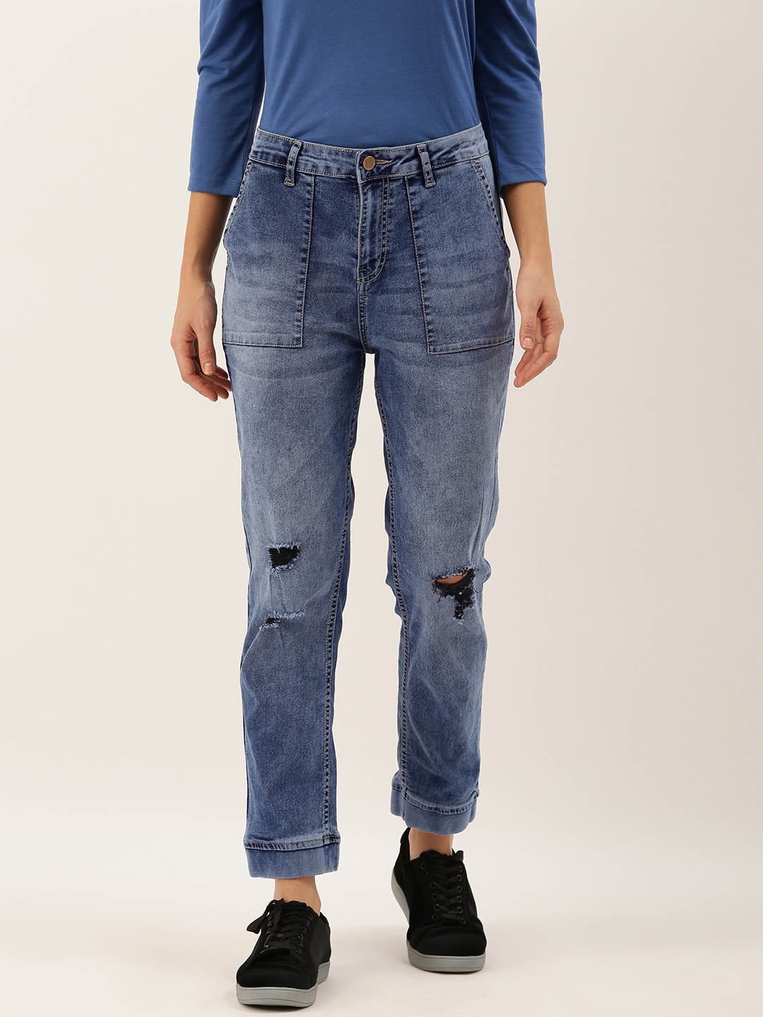 

DressBerry Women Blue Jogger Mid-Rise Mildly Distressed Stretchable Jeans