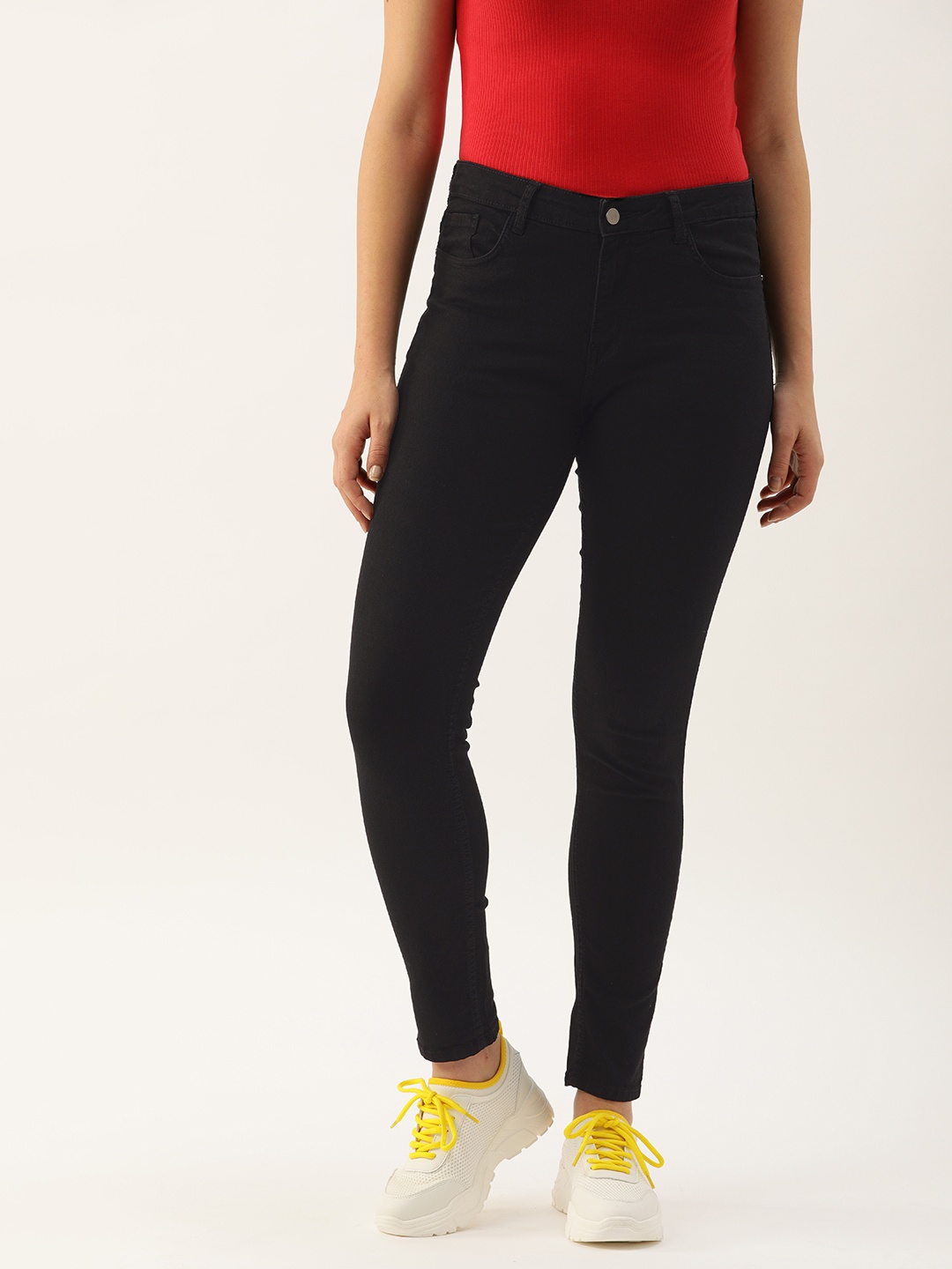 

DressBerry Women Black Skinny Fit Mid-Rise Clean Look Stretchable Ankle Length Jeans