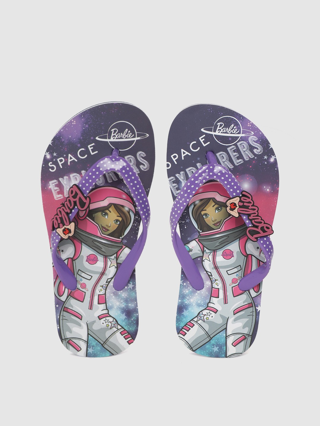 

toothless Girls Purple & Grey Printed Barbie Thong Flip-Flops
