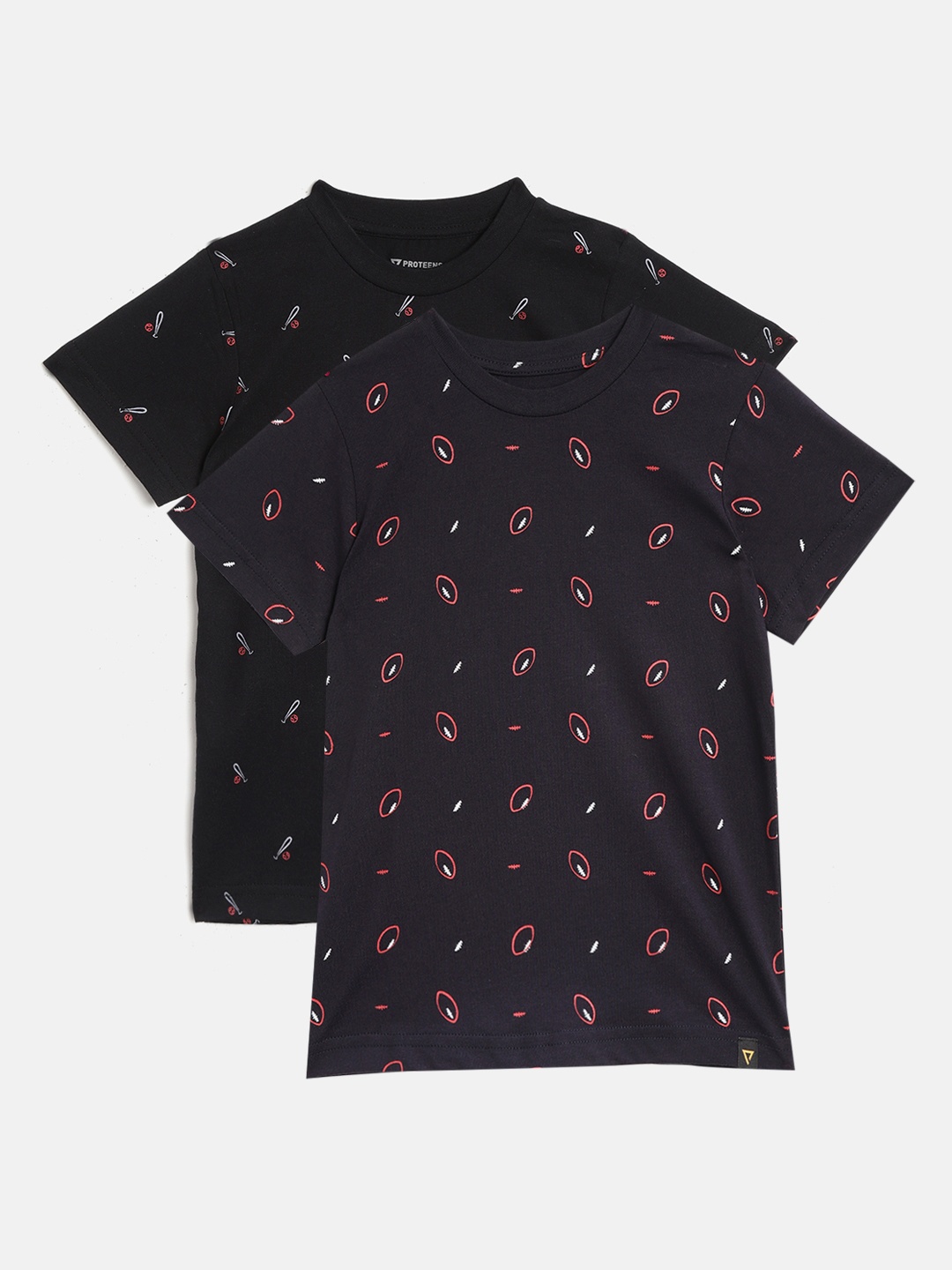 

PROTEENS Boys Pack of 2 Printed Slim Fit Round Neck T-shirts, Black