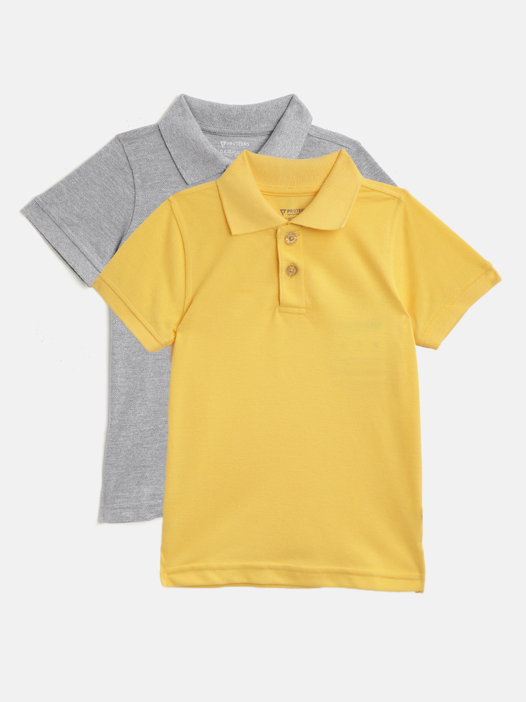 

PROTEENS Boys Pack of 2 Solid Polo Collar T-shirts, Yellow