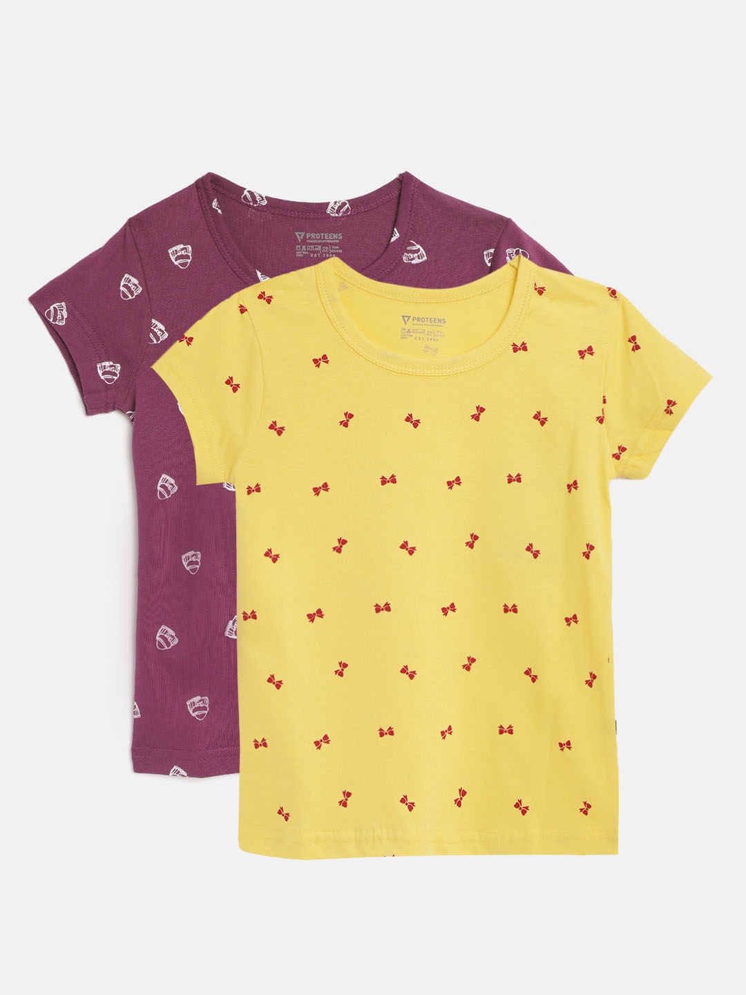 

Proteens Girls Pack of 2 Printed Round Neck Pure Cotton T-shirts, Yellow