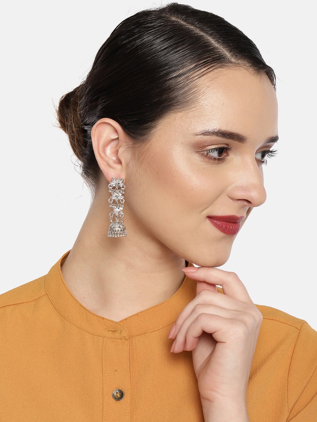 

Fida Silver-Toned Dome Shaped Jhumkas