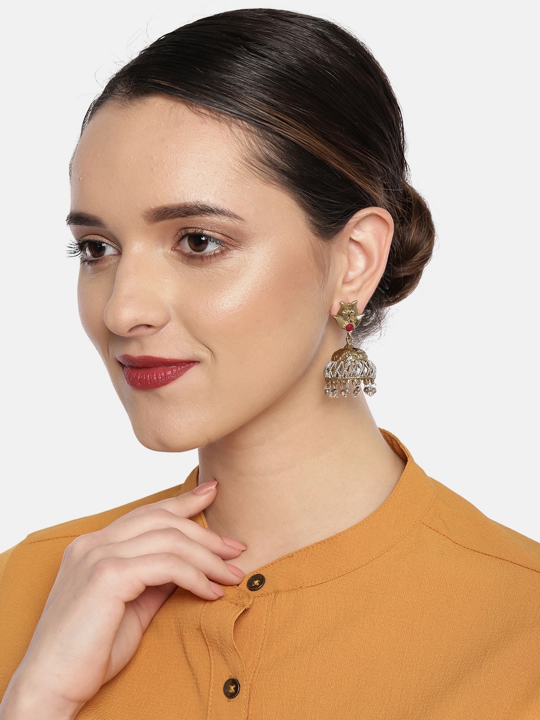 

Fida Gold-Toned & Silver-Toned Dome Shaped Jhumkas