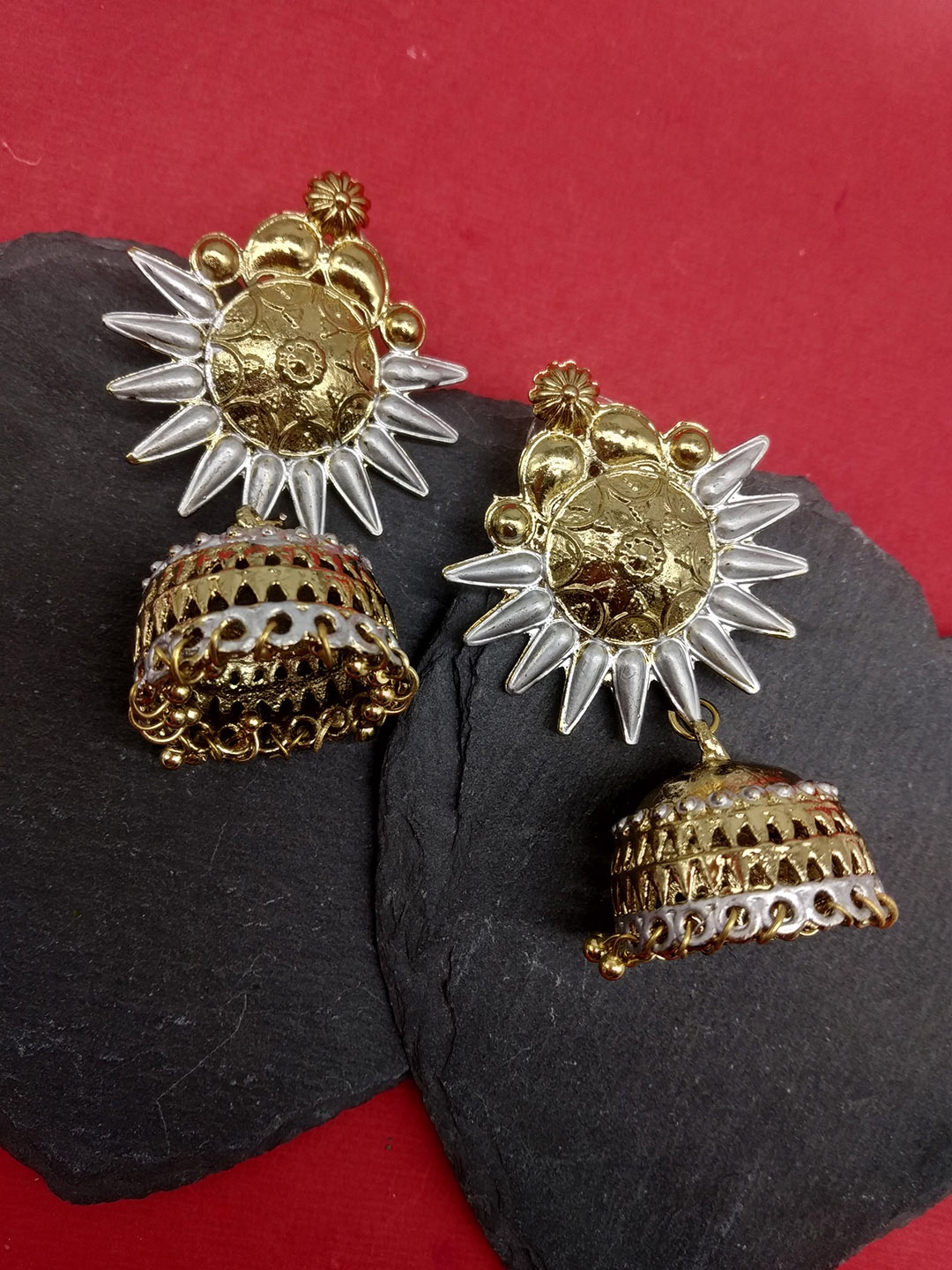 

Fida Gold-Toned & Silver-Toned Dome Shaped Jhumkas