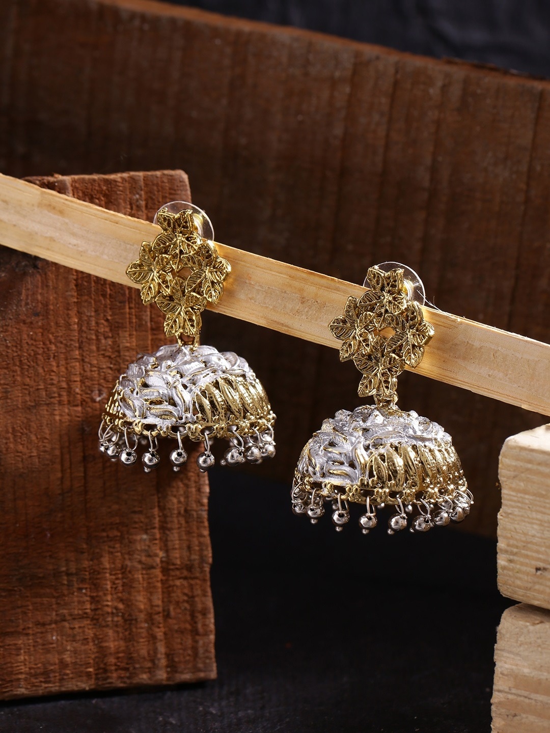 

Fida Gold-Toned & Silver-Toned Dome Shaped Jhumkas