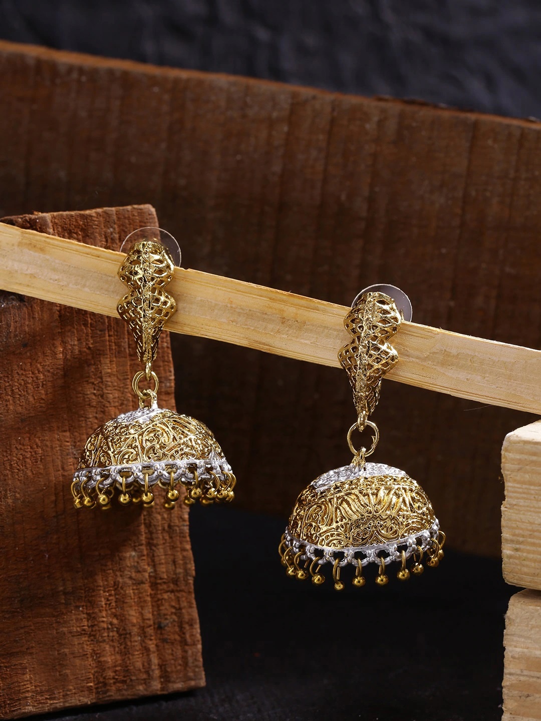 

Fida Gold-Toned & Silver-Toned Dome Shaped Jhumkas