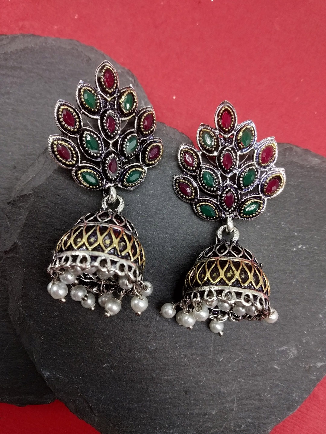 

Fida Silver-Toned Dome Shaped Jhumkas