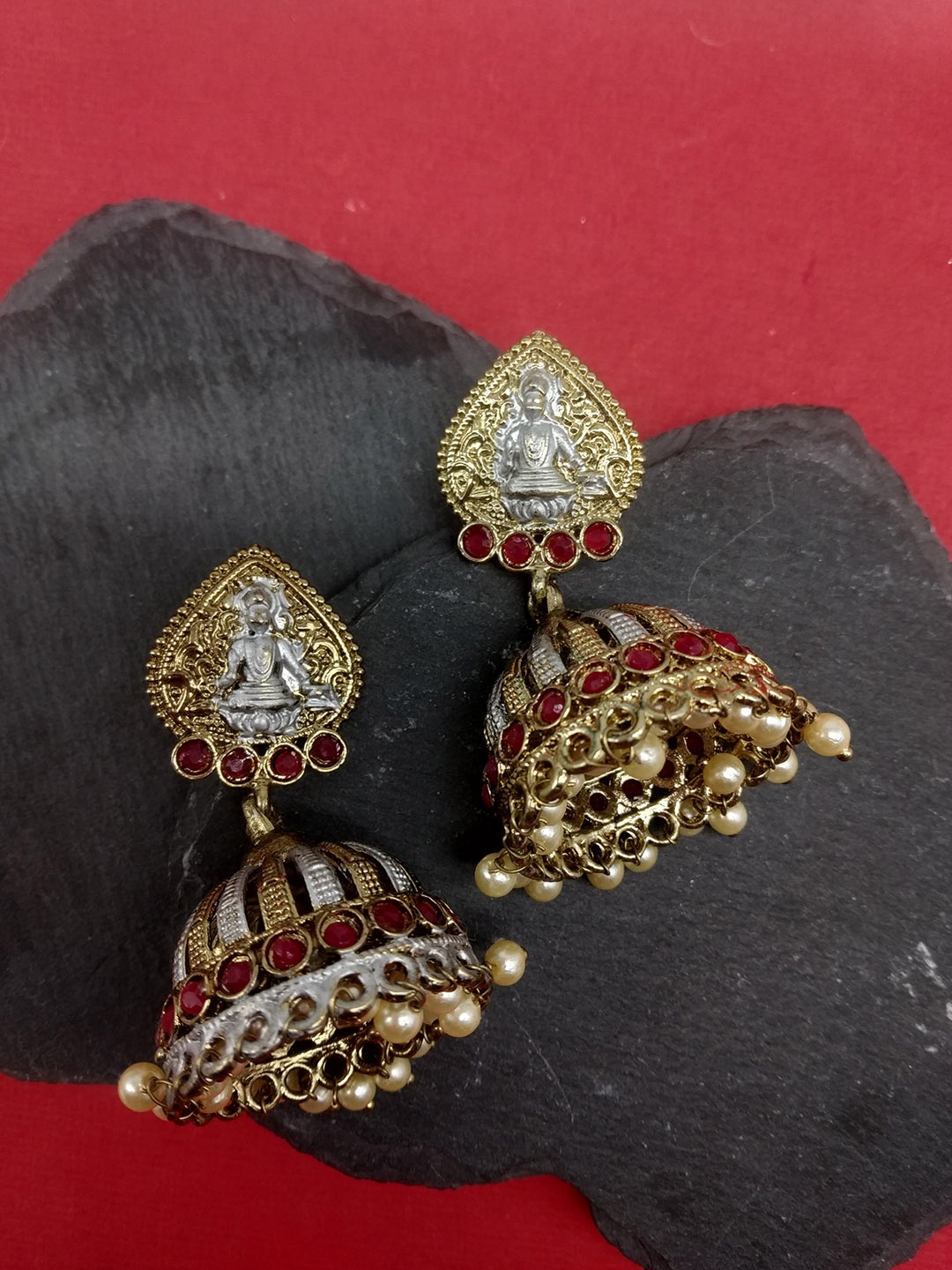 

Fida Gold-Toned & Silver-Toned Dome Shaped Jhumkas