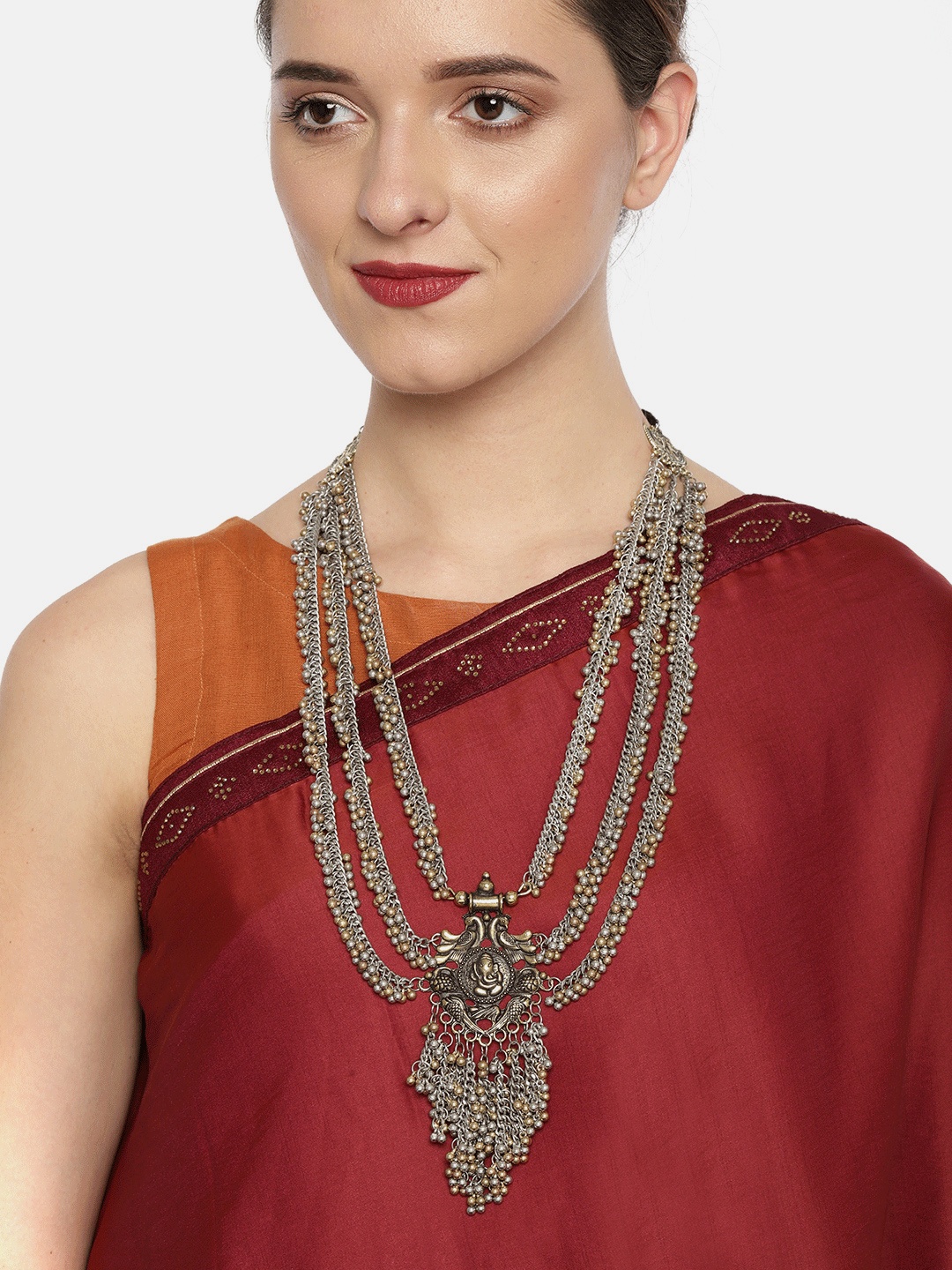 

Fida Silver-Toned & Gold-Toned Ganesha Layered Necklace