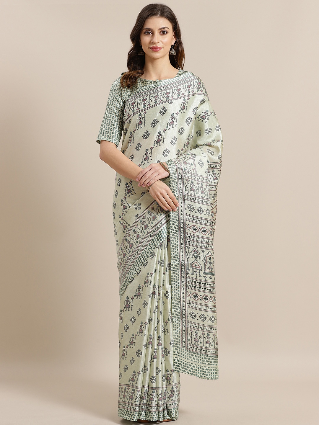 

Saree mall Green & Black Printed Khadi Saree