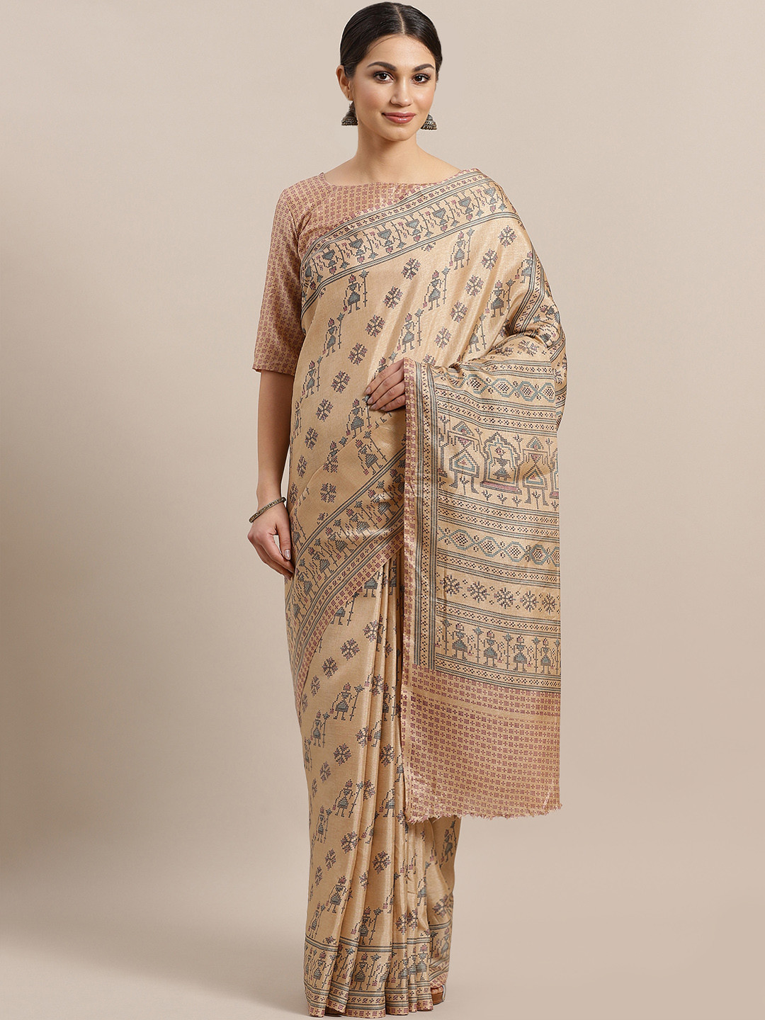 

Saree mall Beige & Black Printed Saree