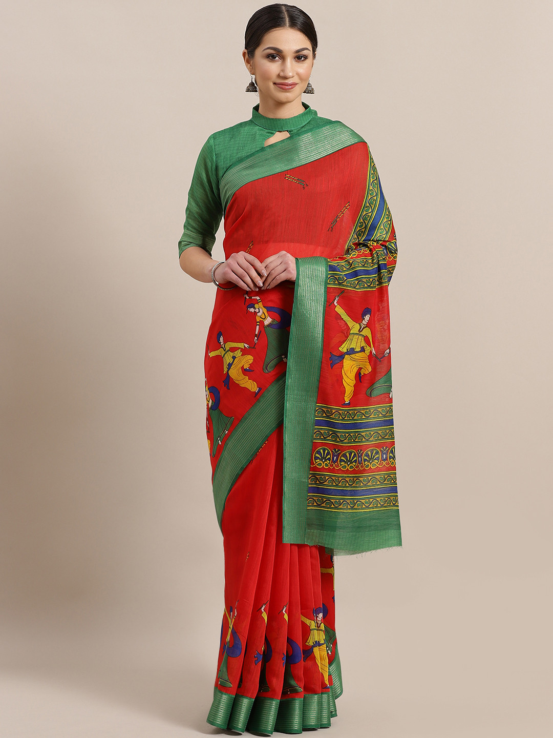 

Saree mall Red & Green Printed Saree