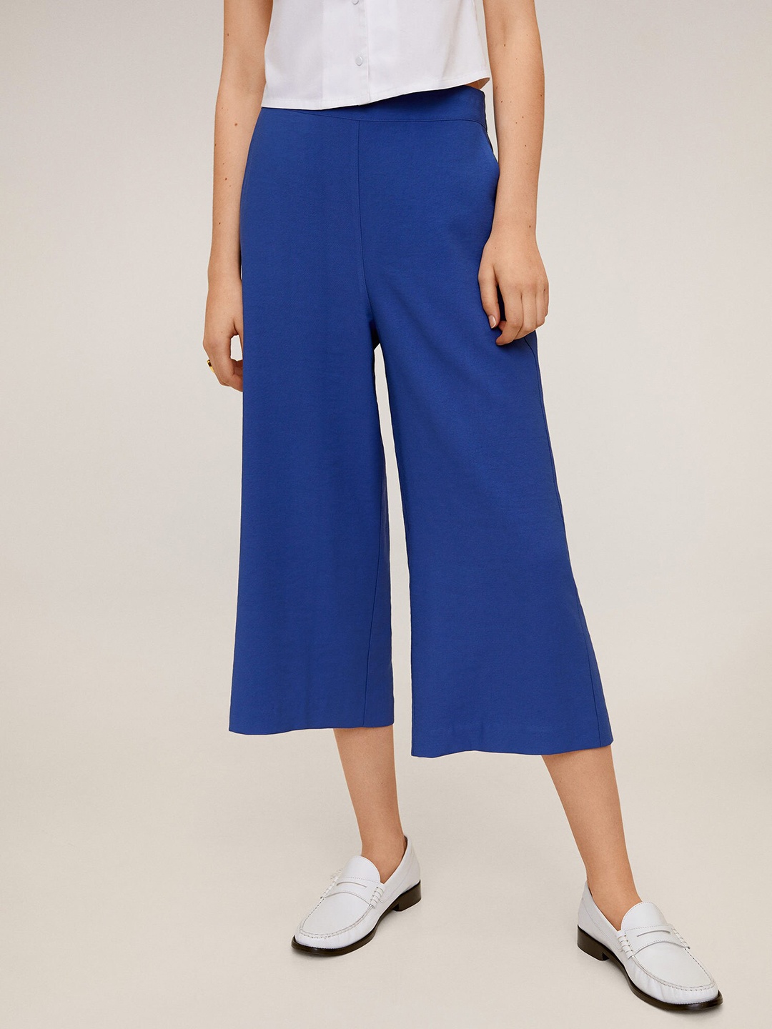 

MANGO Women Blue Regular Fit Solid Culottes