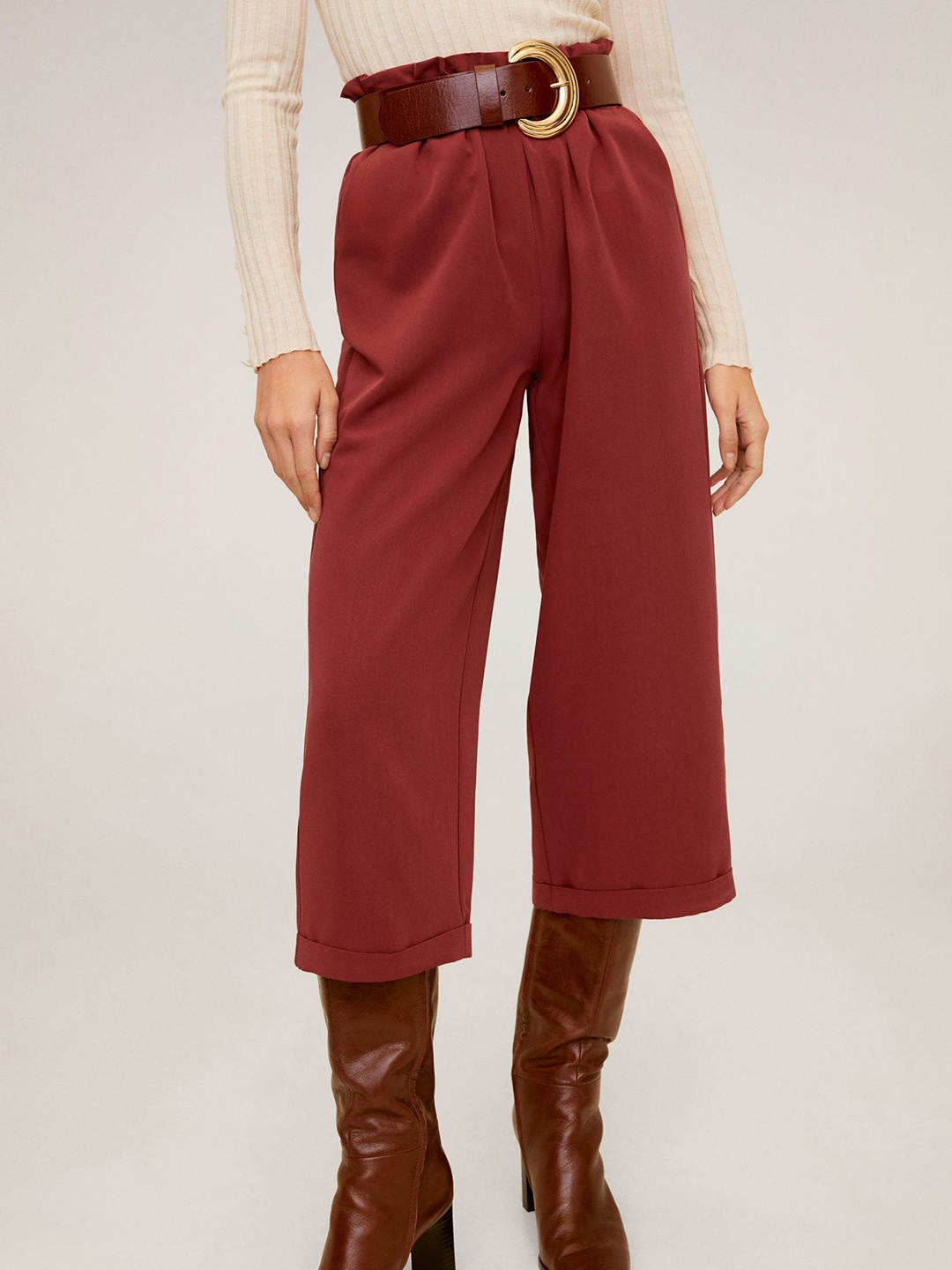 

MANGO Women Rust Red Regular Fit Solid Culottes