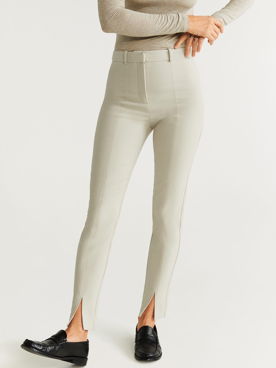

MANGO Women Beige Regular Fit Solid Trousers