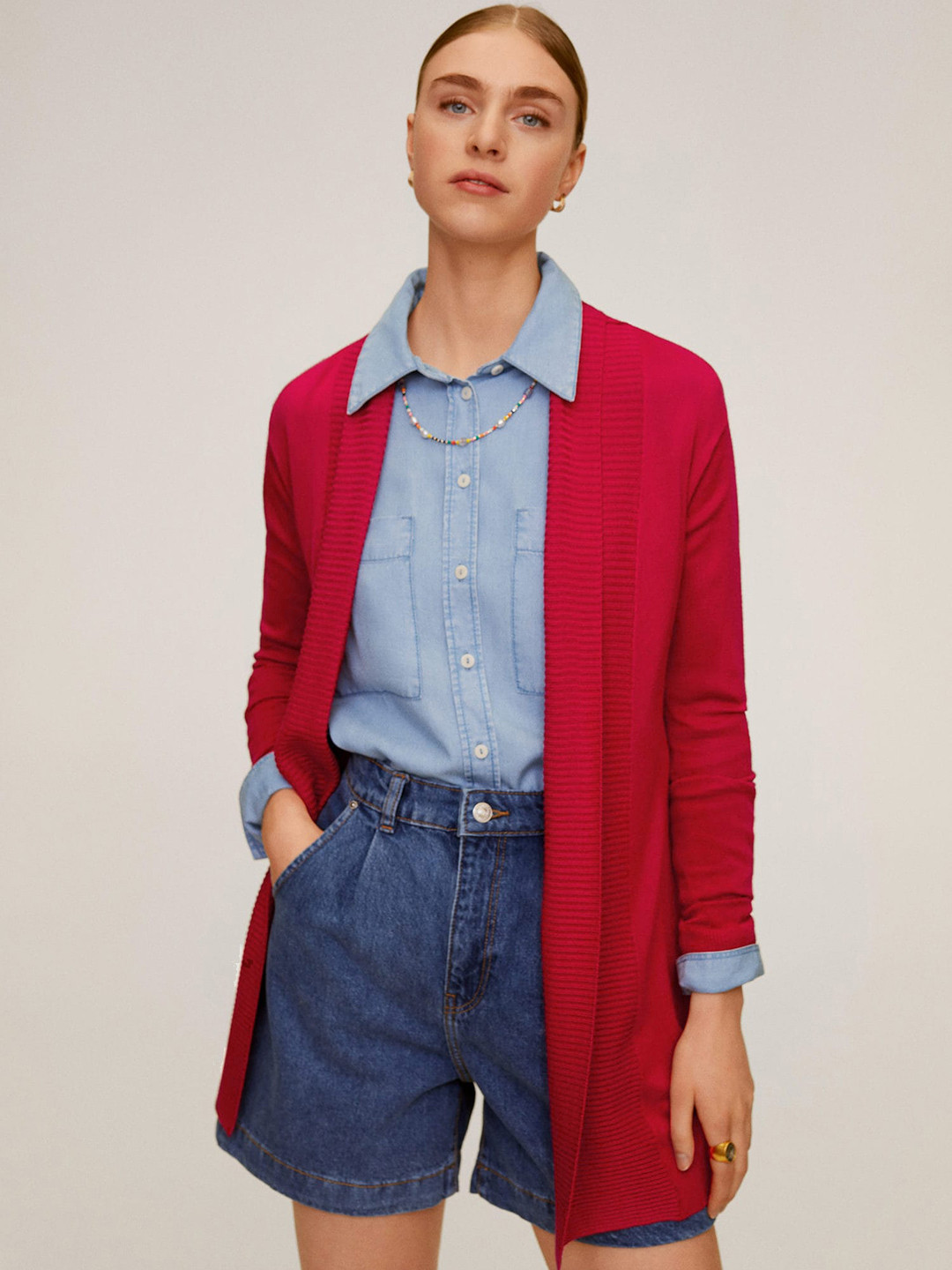 

MANGO Women Maroon Solid Front-Open Sweater