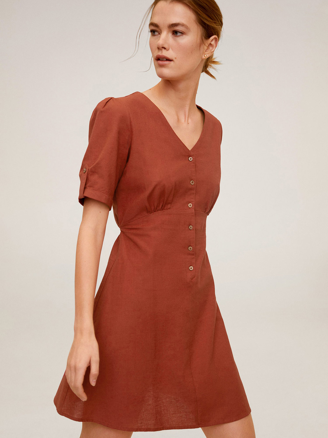 

MANGO Women Rust Red Solid A-Line Dress