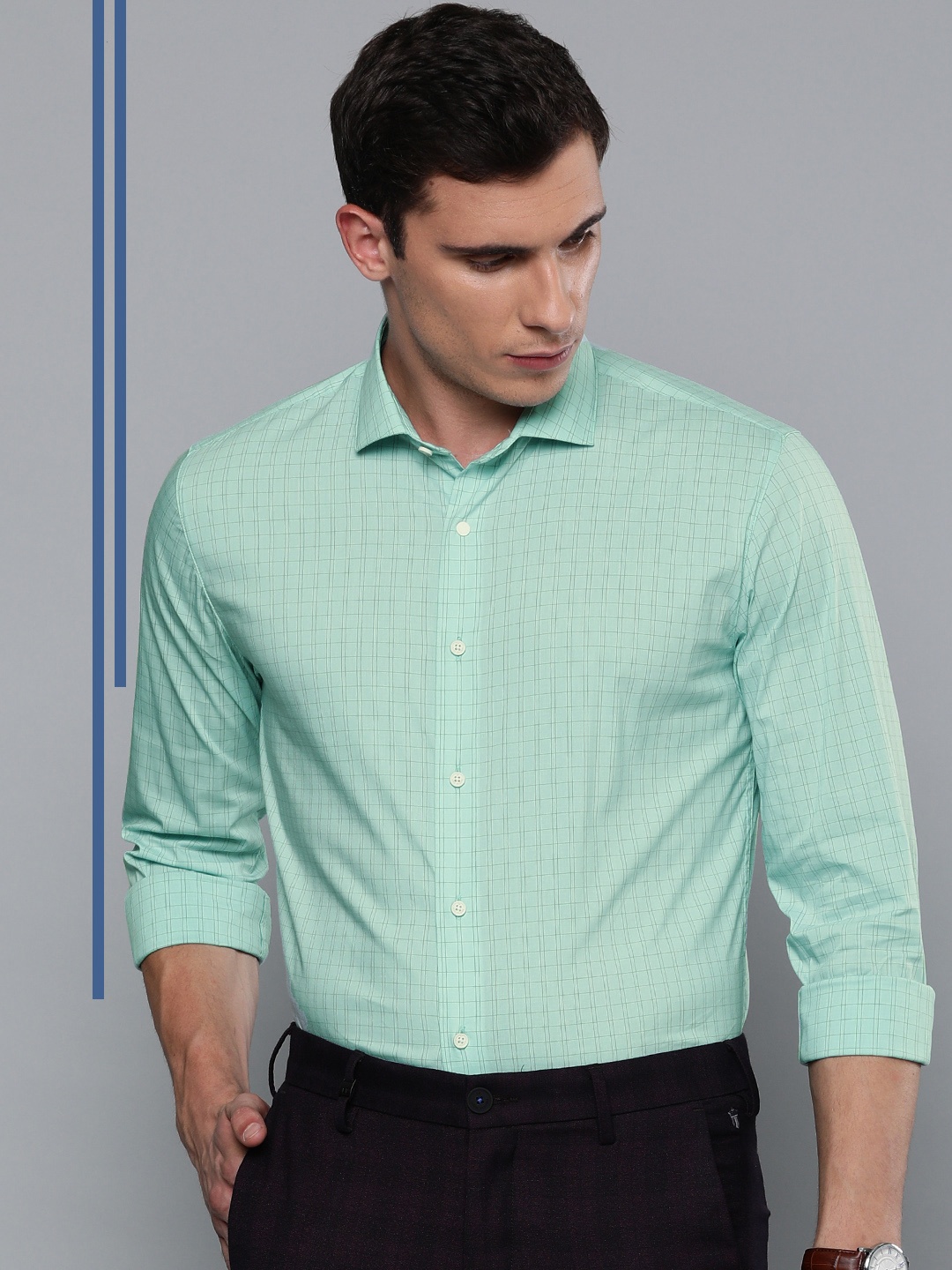 

Louis Philippe Ath.Work Men Sea Green & Navy Blue Super Slim Fit Checked Casual Shirt