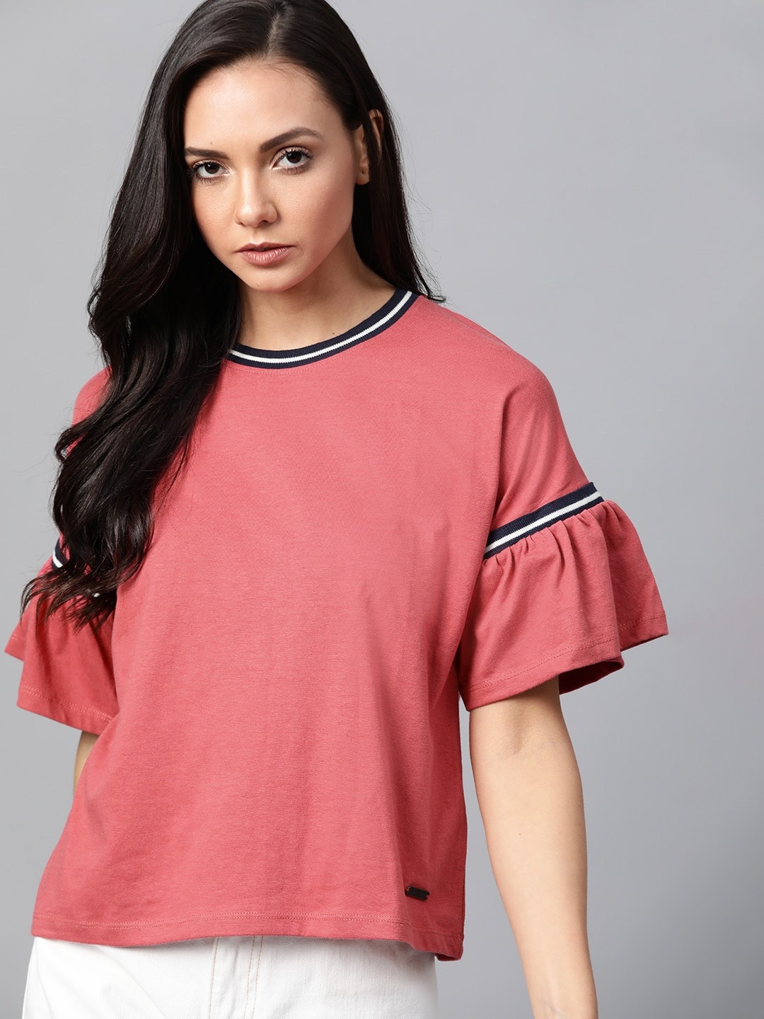 

Roadster Women Rust Red Solid Bell Sleeves Top